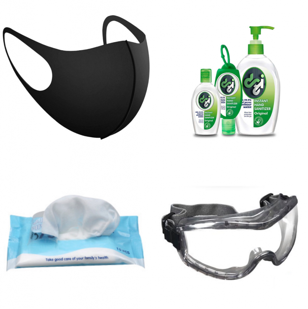50 car auto dgi ppe bundle kit pack washable mask black hand sanitiser 75 alcohol wipes safety goggles 800x800 1